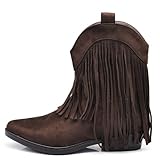 IF Texani Cowboy Western Scarpe da Donna Stivali Stivaletti Frange Camperos Etnici ML523 Rrown N.38