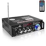 Etlephe Amplificatore Audio, Amplificatore HiFi, 600W Amplificatore Stereo Bluetooth 5.0, 12V 220V 2 Canali, Display LCD, Alta Fedeltà, Radio FM Portatile, Scheda SD/Ingresso USB, per Casa o Auto