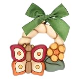 THUN, Formella con Farfalla e Fiore in Ceramica e Nastro, Versione Piccola, Linea AbbracciAMI, Mini Formella da Collezione, Idea Regalo per Natale, 9.9 x 10.8 x 2.8 cm
