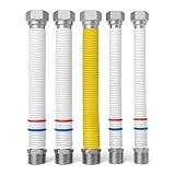 Kit 5 Flessibili Caldaia a Gas in Acciaio Inox AISI316 con Guaina Isolante – Con Filettatura UNI EN 228-1 e UNI EN 10226-1, Anellini Rossi e Blu per Acqua Calda e Fredda