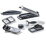 Genius Nicer Dicer Plus A34141 - Affettatrice per frutta e verdura, 12 pezzi, colore: Argento/Nero