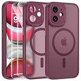 FLLAO Cover Magnetica per iPhone 11 Custodia e 2 Pellicole in Vetro Temperato, Cover iPhone 11 Compatibile con Magsafe, Traslucida Opaca Posteriore Sottile Antiurto Protettiva Case, Rosso Scuro