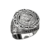 MAGIIE Anelli in Acciaio Inossidabile per Uomo,Anello Anelli Viking Vichingo Testa di Lupo,Anello Argento Uomo Grande