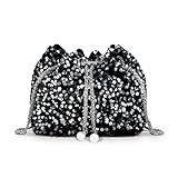 AfitLulu Pochette da Donna con Paillettes Glitterate, Borsa Tracolla Donna Crossbody Bag, Piccola Borsetta Elegante Borsa Bauletto con Catena Rimovibile per Appuntamenti, Feste, Banchett (Argento)