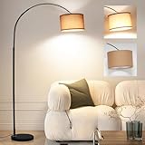 ANTNELICHT LUNA Lampada da Terra ad Arco Vintage - Illuminazione Soggiorno/Camera da Letto con LED E27 Incluso, Paralume in Tessuto 33cm marrone e Interruttore a Pedale, Ideale per Hotel