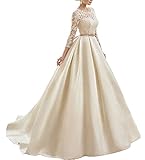 XUYUDITA Abiti da Sposa in Raso con Scollo a V e Maniche Lunghe - Bianco - Taglia 42