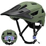 Favoto Casco da Bicicletta Mountain con Visiera - Tecnologia Double Inmould Caschi MTB Ciclismo Leggero per Adulti Certificato CE L 59-61cm Regolabile Verde Militare
