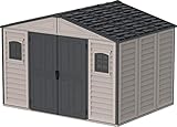 Duramax Woodbridge II Capannone da Giardino in plastica, 10.5 x 8 cm, con Kit di Fondazione in Metallo e 2 finestre fisse, Grigio Scuro