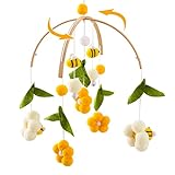 Youuys Giostrina Culla Neonato in Legno con Palline di Feltro, Api e Fiori, Baby Campanelli Eolici per Mobile, Decorazioni per Cameretta, Regalo 0+ Mesi
