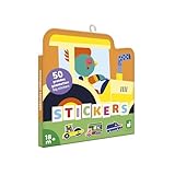 Janod - 50 Adesivi Grandi per Bambini Formato 7x8cm - Adesivi Tema Veicoli da Costruzione - Pretagliati per Una Facile Presa - Sviluppo Creativo - 18 Mesi +, J09191