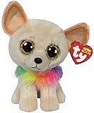 TY - Peluche - Beanie Boos - Cane Chihuahua - Chewey - Marrone - Collare Multicolore - Occhioni dorati glitter - Il peluche con gli occhi grandi scintillanti - 15 Cm - 36324