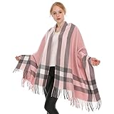 Longwu Donna Morbida sciarpa in lana di cashmere Grande scalda Pashminas e avvolgente coperta con stola calda-Rosa2