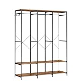 SONGMICS Armadio Portatile per Vestiti, Guardaroba Pieghevole, Organizzatore Portabiti, con Barre Appendiabiti, Ripiani, Ganci Rimovibili, 40 x 141 x 180 cm, Marrone Vintage RGR005B01