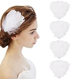 MWOOT 4 Pezzi Fermagli Capelli Piume Bianche, Copricapo Piume Cigno Bianco Accessori Capelli Balletto Donne Ragazze, Pezzo Capelli Perla Costume Carnevale, Sposa Matrimonio Festa Cosplay