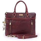 Catwalk Collection Handbags - Grande Borsa Tote in Vera Pelle - Borsa a Tracolla per PC - Valigetta 24 Ore Donna - Cartella da Lavoro - Adele - Rosso