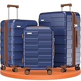 Vipbox Set 3 Valigie Rigide (3 ANNI DI SERVIZIO VIP) Espandibile 100% Policarbonato Leggera Set Trolley da Viaggio Ultrar Durevole Valigia con Chiusura TSA e 4 Ruote, Blu Classico