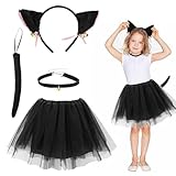 Capaneus Costume da Gatto Bambina, Orecchie Gatto Bambina, Nero Tutu Gonna Tulle, Vestito Gatti di Carnevale Set-1x Cerchietto, 1x Papillon, 1x Collana per Ragazze Carnevale Halloween Festa Cosplay