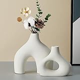 CEMABT Set di 2 vasi in ceramica bianca Doppelberg per moderno boho nordico, minimalista, decorazione per soggiorno, matrimonio, cena, tavolo, feste, ufficio e camera da letto