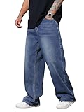 Zewool Jeans Baggy Hip Hop per Uomini,Jeans Skater a Gamba Larga,Pantaloni in Denim a vestibilità Loose Vintage Gamba Dritta vestibilità Rilassata Skateboard Y2K Streetwear,G10 Blu,XXL