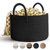 Rieeyrslza Cesto Portabiancheria in Corda Intrecciata D40 x H25 CM Pieghevole Cesta Decorativa Stoccaggio Paniere con Maniglia 32L Tessuto Naturale Cesto per Coperte Esperto di Archiviazione(Nero)