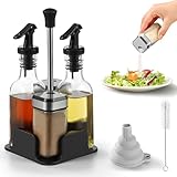 FRIBERG Set Olio Aceto Sale Pepe, 2 bottiglie per olio e aceto da 200 ml, 2 vasetti da 120 ml con coperchio a pomello, imbuto e spazzola per la pulizia inclusi
