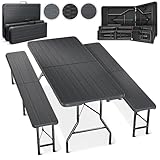 Blumtal tavoli e panche birreria set di 3 - panca da birra x2 + tavolo birreria - set birreria portatile e pieghevole per 8 persone + maniglia per trasporto - tavoli da sagra effetto rattan antracite