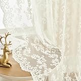 Tende in pizzo color avorio, lunghe 213 cm, 2 pannelli, stile vintage, motivo cachemire, tende velate per soggiorno, camera da letto, tasca per asta, filtraggio della luce, tende all'uncinetto, stile
