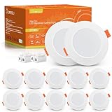 Tomosu Faretti LED da Incasso per Cartongesso, 5W 450LM Luci da Soffitto Interno, Luce Naturale 4000K, Faretto led incasso IP44, Diametro Foro Ø75-90mm, AC 220-240V, Set di 10