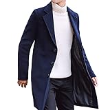 Maiyifu-GJ Cappotto monopetto da uomo di media lunghezza elegante con risvolto tacca Slim Fit Top Cappotti da pisello Inverno Affari Trench soprabito, Blu scuro, L