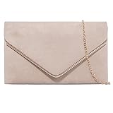 fi9 Pochette da donna in pelle scamosciata, tinta unita, da sposa, ballo di fine anno, matrimonio, festa,, Nude, medium