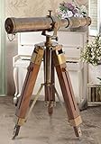Cannocchiale telescopico antico in ottone nautico con supporto in legno, decorazione per la casa regalo