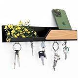 Portachiavi da Parete in metallo magnetico nero- Appendichiavi e Svuotatasche per L' Ingresso casa moderno in Metallo e Legno Rovere - Oggetto per Chiavi montaggio sull Muro accessori casa (Nero)