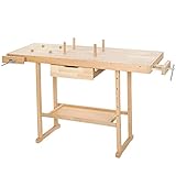 tectake® Banco da Lavoro In Legno, Tavolo da Lavoro con Cassetto, Ripiano e Ganci Utensili, Banco da Falegname per Officina e Garage, 137 x 50 x 87 cm
