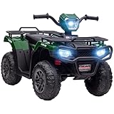HOMCOM 12V Quad Elettrico per Bambini 3-5 Anni in PP e Acciaio con 3 Luci LED, Velocità max 4km/h e 50 Minuti max di Utilizzo, 88x45x50 cm, Nero e Verde
