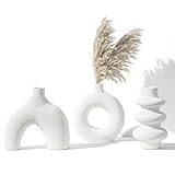 Vankarr Set di 3 vasi in ceramica bianca Vase Decoratif Vaso Ceramica,per moderno boho nordico,minimalista,decorazione per soggiorno, matrimonio, tavolo, feste, ufficio e camera da letto