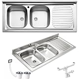 Lavello FHULLER Monostampo Da Appoggio 120X50 In Acciaio Inox AISI 304 Con Due Vasche a SINISTRA e Gocciolatoio a DESTRA Per Sottolavello da 120 Cucina Componibile Modello Pisa PI1202MRPC