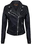 Infinity Leather Giacca in Pelle da Donna Nero Giacca in Vera Pelle Stile Motociclo Classico S