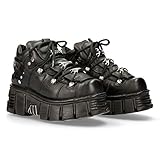 New Rock Stivali Unisex in Vera Pelle Nera con Lacci M-106-C66