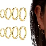 4 Paia di Orecchini in Acciaio Inossidabile Orecchini a Cerchio Piccoli, Leggeri, Acciaio Inossidabile, Cartilagine, Forma a Cerchio, Ipoallergenico (Oro)