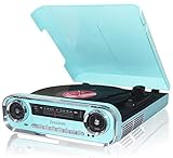 Giradischi Designer Auto d'epoca 2 Altoparlanti Stereo Integrati | Lettore Lp con Radio Fm, Funzione Bluetooth | Usb, Aux | 3 Velocità (33, 45, 78) Lauson 01TT18 (Blue)