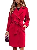 shownicer Cappotto da Donna Elegante Cappotto con Slim Fit Cintura Bavero Capispalla Manica Lungo Tinta Unita Caldo Lungo in Lana Trenchcoat Autunnale Invernale A Rosso L