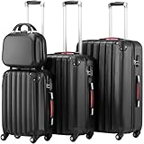 PROVITERA Set 3 Valigie Rigide in ABS, Valigia M-L-XL e Beauty Case, Manico Telescopico e Ruote Easy Roll, Lucchetto Serratura a Codice, Trolley Resistenti da Viaggio, Bagaglio a Mano (3 + 1 Nero)