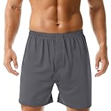 Pantaloncini da pigiama da uomo, morbidi e comodi, in cotone, vestibilità larga, con elastico in vita, pantaloncini da notte con tasche, leggeri, traspiranti, regalo da uomo, Grigio scuro, XXL