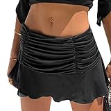 Siyova Gonna Casual Donna Corta con Orlo a Pieghe Sexy a Vita Alta Minigonna Vestito Estiva