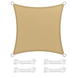 SONGMICS Vela Parasole 5 x 5 m, Tenda da Sole in Tessuto HDPE, Permeabile all'Aria e all'Acqua, per Terrazza, Giardino, Balcone, Campeggio, Quadrata, Concava, Corde da 2 m, Giallo Sabbia GSS55EYV1