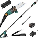 Potatore Telescopico, Sega Potatrice Elettrica, Sega ad Asta a Batteria, Batteria 20V 4Ah e Caricabatterie, Lama 20cm, Velocità Catena 5 m/s, Auto-Lubrificante, Testa Inclinabile, incl. Tracolla, 4 M