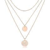 LOLIAS Collana Oro Donna Strati Argento Placcato Oro 18k Rosa Catene Lunghe Ciondolo Doppia Catena Dorata Delicata Multifila Gioielli Piatto Rotondo
