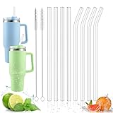 KUOFANY 10 pezzi Cannucce di Vetro Riutilizzabili, 30cm Cannuccia in vetro per Accessori Stanley da 40/30 Once, 4 Lunghe Dritte + 4 Cannucce di Vetro Curve+ 2 Spazzole di Pulizia