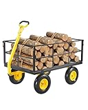 VEVOR Carrello da Giardino in Acciaio 635,03 kg Carrello da Giardino Trainabile per Impieghi Gravosi, Rimorchio da Giardino in Metallo per Esterni con Pneumatici da 330,2 mm Lati Rimovibili in Rete