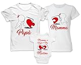 Bulabadoo Tris T-shirt Body Neonato Nome Personalizzato Pezzi Puzzle Mamma + Papà = Me Cuore Bimbo 3 Famiglia